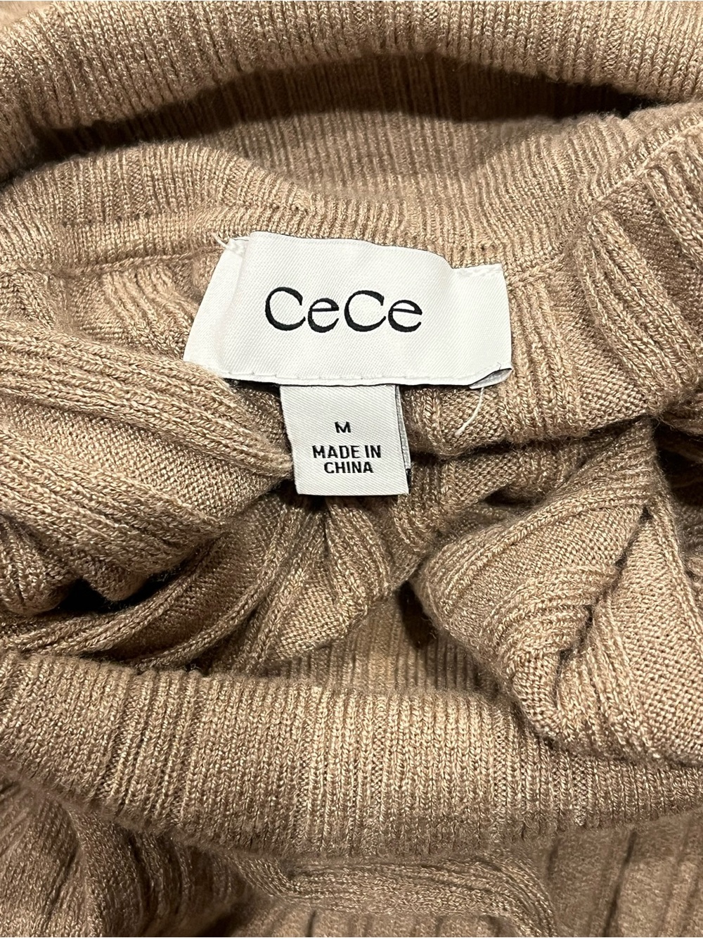 CeCe Long Sleeve Rib Turtleneck Sweater Minidress in Camel Tan Preppy Minimalist - Picture 9 of 12